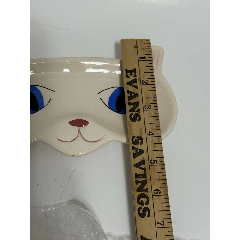 Vintage Ceramic Cat Face Trinket Dish with Blue Eyes - Mid-Century Modern Kitty